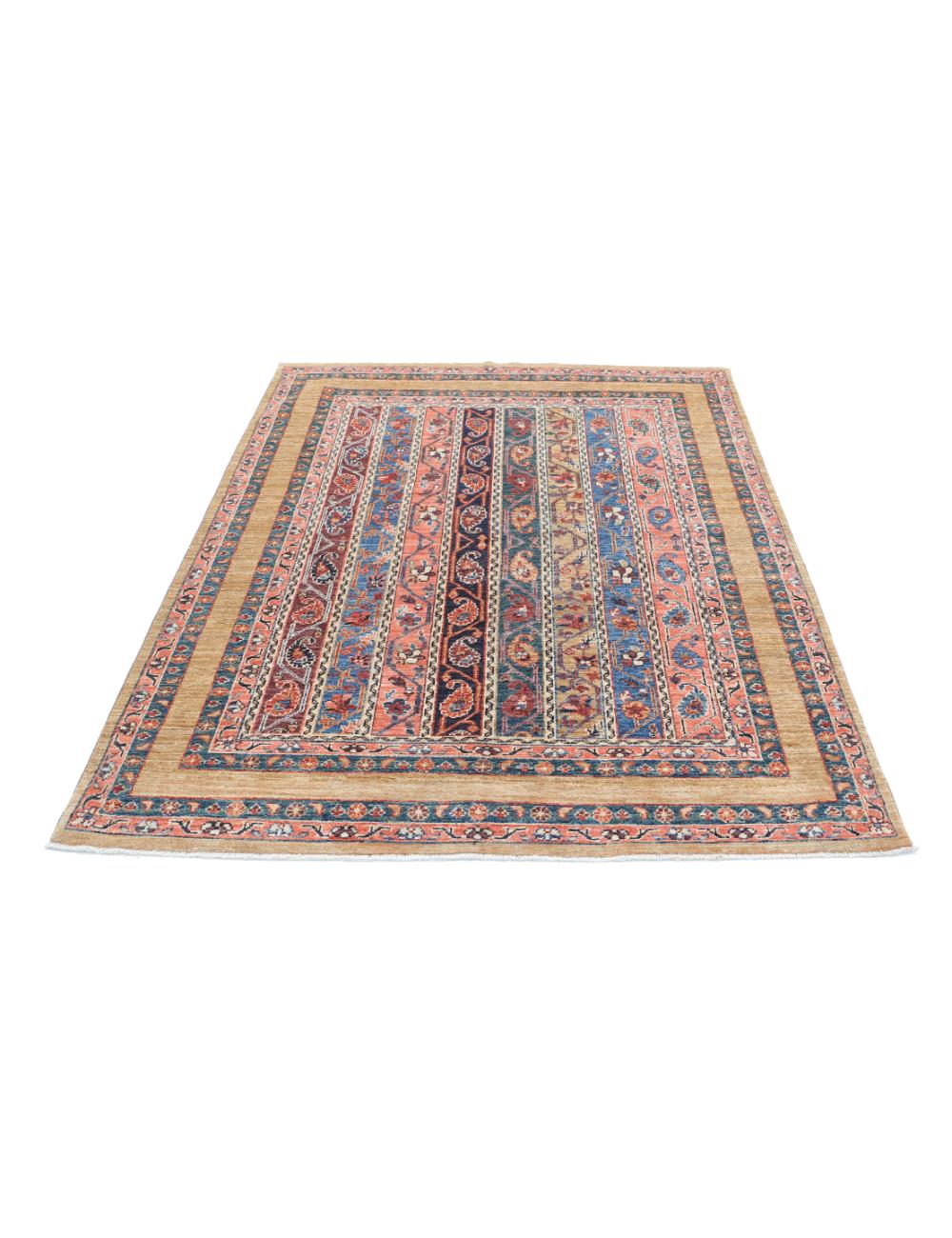 Brown Afghan Shaal Rug 4' 11" x 6' 6" Hand-Knotted | No. AT83643