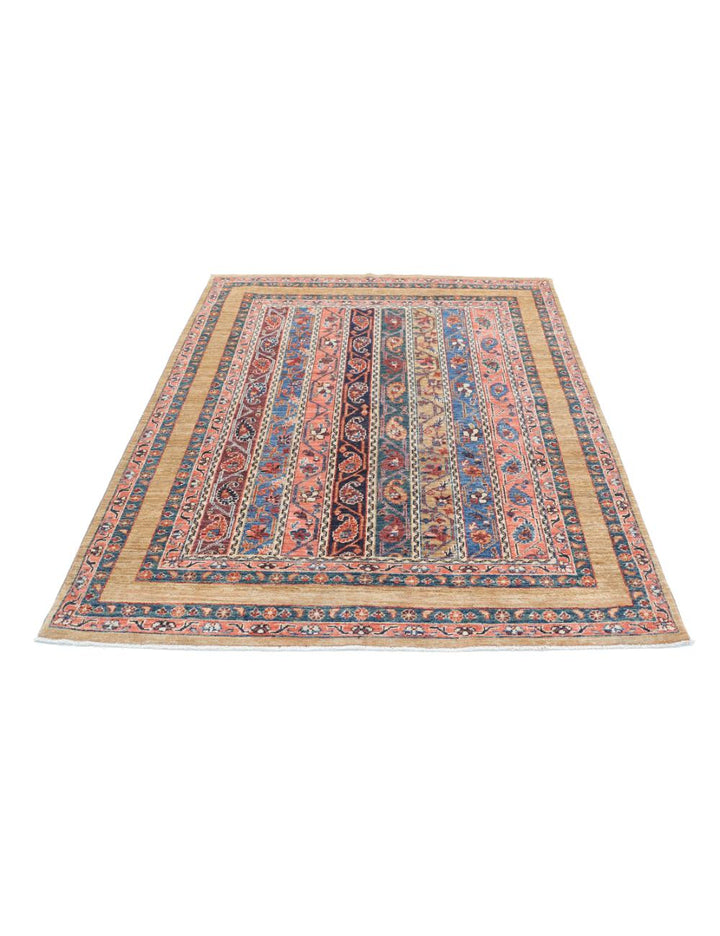 Brown Afghan Shaal Rug 4' 11" x 6' 6" Hand-Knotted | No. AT83643