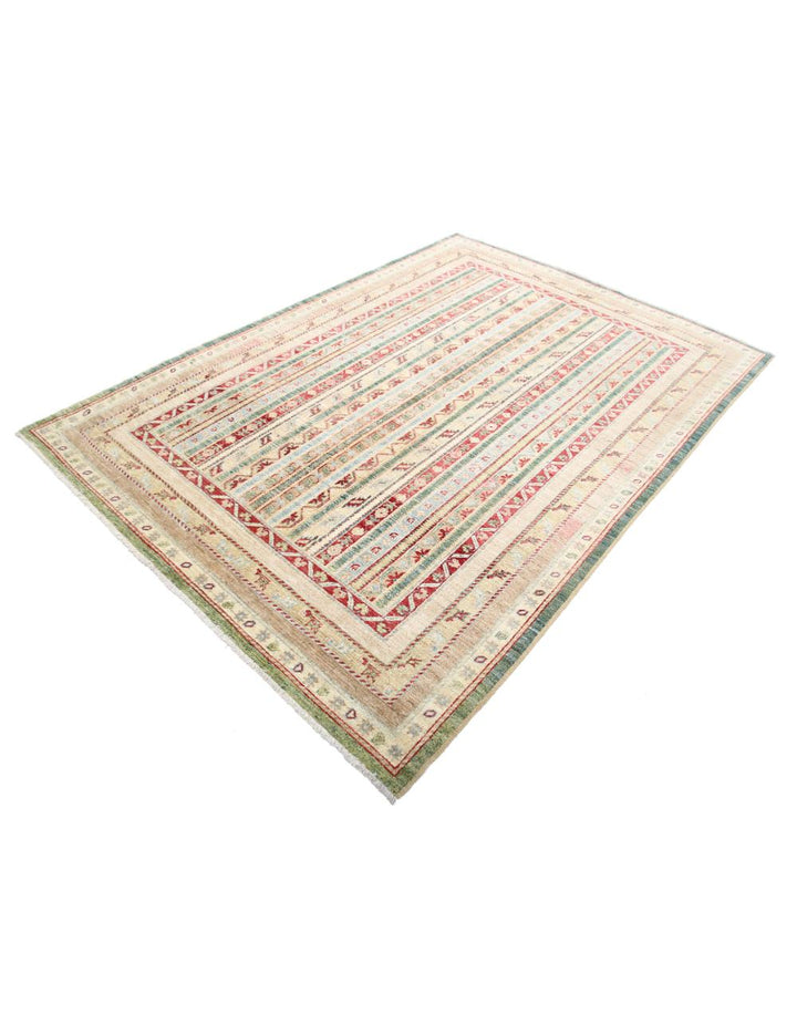 Green Afghan Oriental Rug 5' 8" x 7' 11" Hand-Knotted | No. AT62112