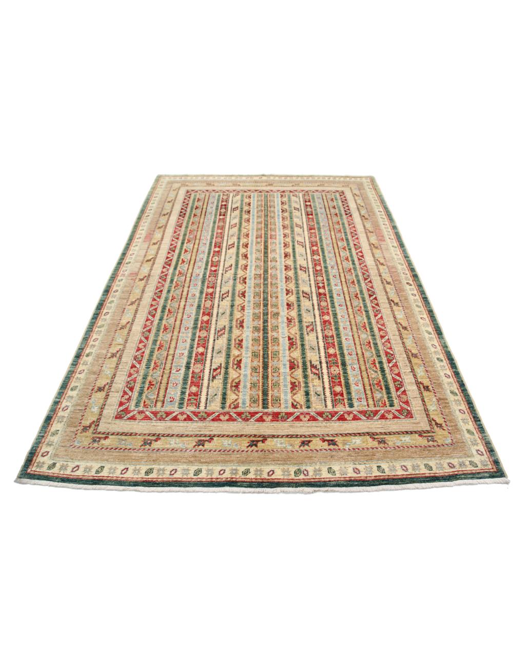Green Afghan Oriental Rug 5' 8" x 7' 11" Hand-Knotted | No. AT62112