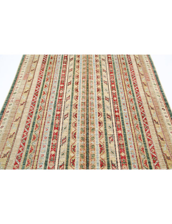 Green Afghan Oriental Rug 5' 8" x 7' 11" Hand-Knotted | No. AT62112