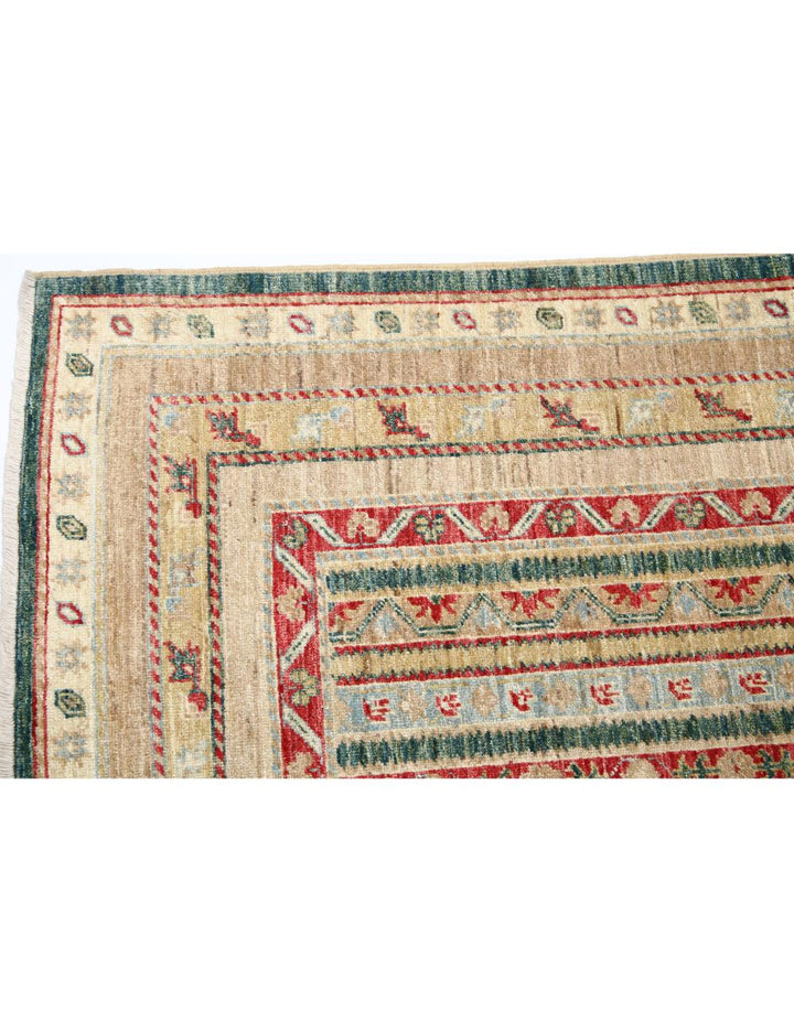 Green Afghan Oriental Rug 5' 8" x 7' 11" Hand-Knotted | No. AT62112