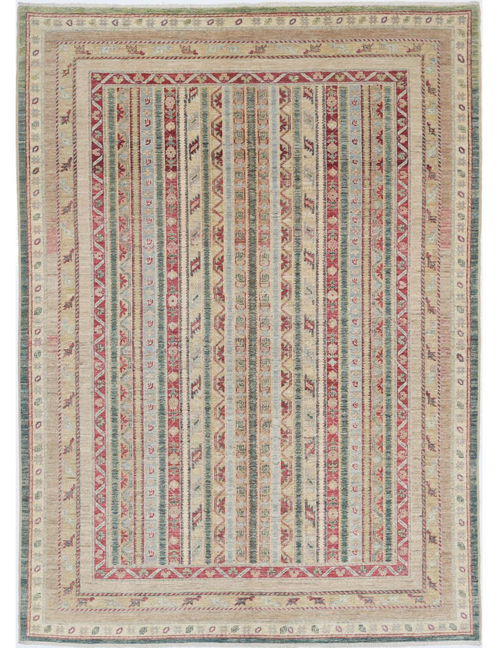 Green Afghan Oriental Rug 5' 8" x 7' 11" Hand-Knotted | No. AT62112