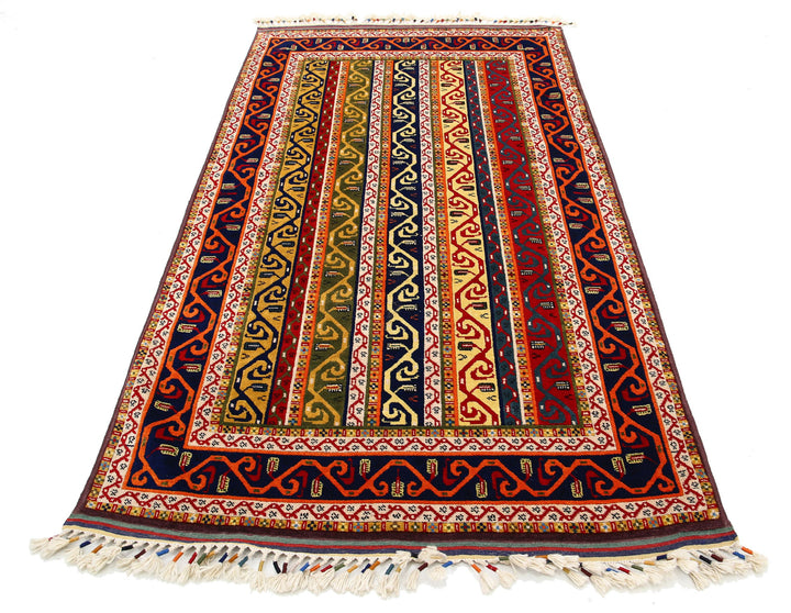Afghan Shaal Rug 4' 1" x 7' 7" Hand-Knotted | No. AT41683
