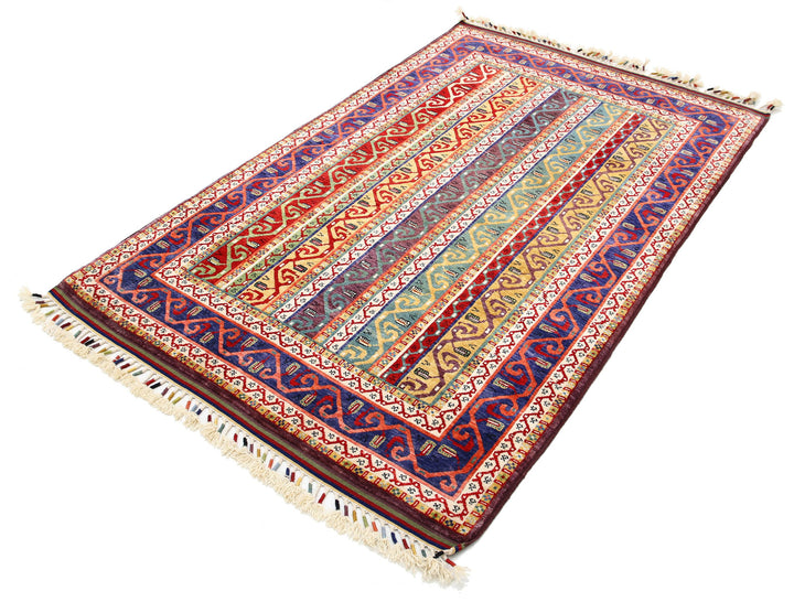 Blue Afghan Oriental Rug 4' 2" x 6' 6" Hand-Knotted | No. AT61524