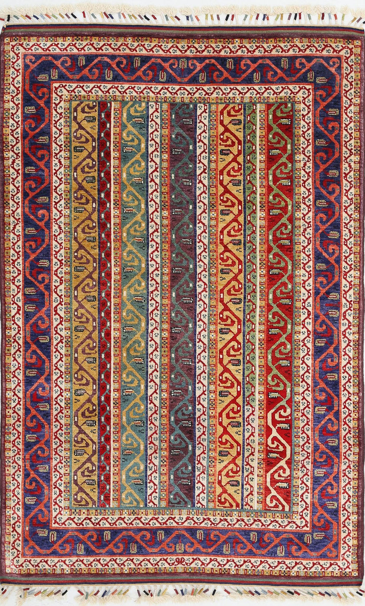Blue Afghan Oriental Rug 4' 2" x 6' 6" Hand-Knotted | No. AT61524