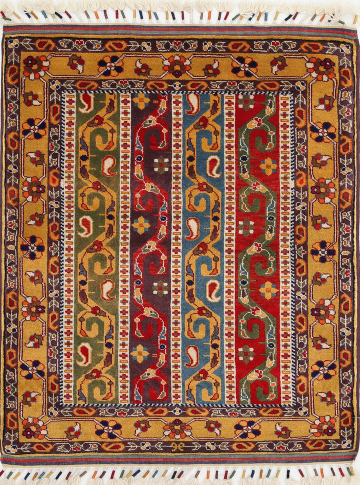 Afghan Shaal Rug 3' 2" x 4' 1" Hand-Knotted | No. AT79217