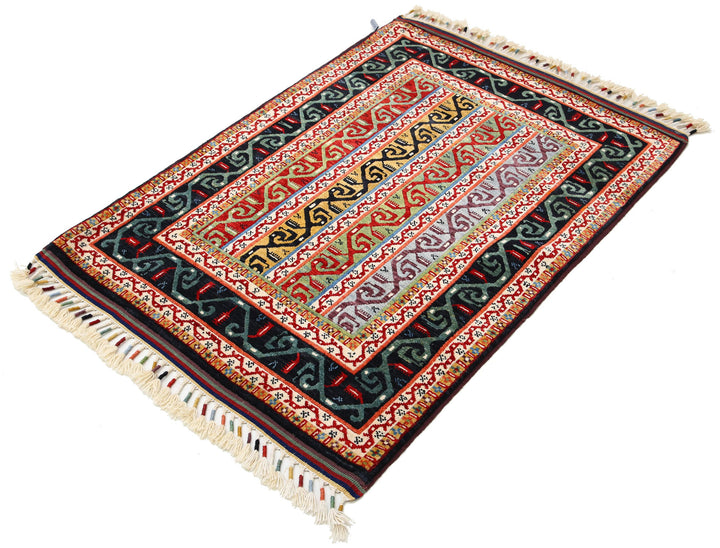 Black Afghan Shaal Rug 3' 2" x 4' 5" Hand-Knotted | No. AT88458