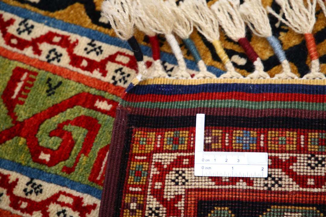 Black Afghan Shaal Rug 3' 2" x 4' 5" Hand-Knotted | No. AT88458