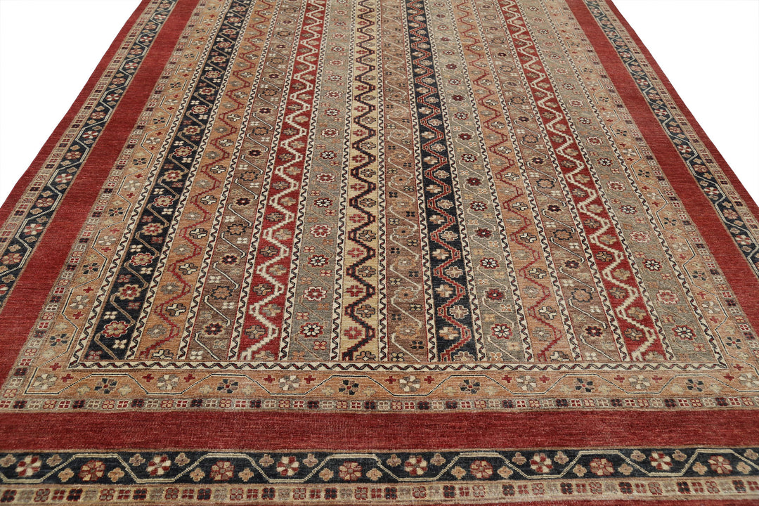 Red Afghan Oriental Rug 8' 11" x 11' 10" Hand-Knotted | No. AT64811