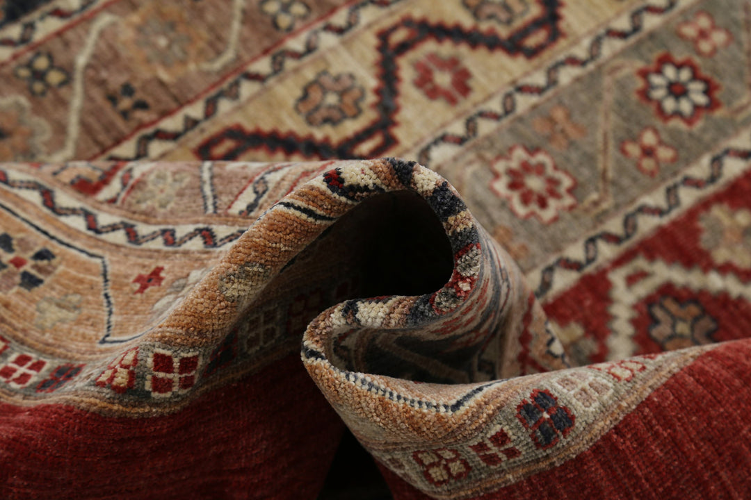 Red Afghan Oriental Rug 8' 11" x 11' 10" Hand-Knotted | No. AT64811