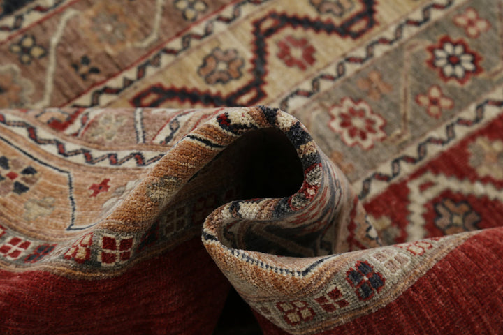 Red Afghan Oriental Rug 8' 11" x 11' 10" Hand-Knotted | No. AT64811