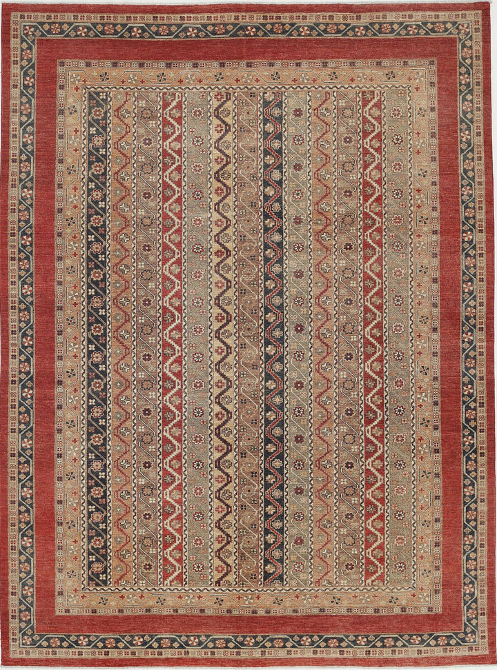 Red Afghan Oriental Rug 8' 11" x 11' 10" Hand-Knotted | No. AT64811