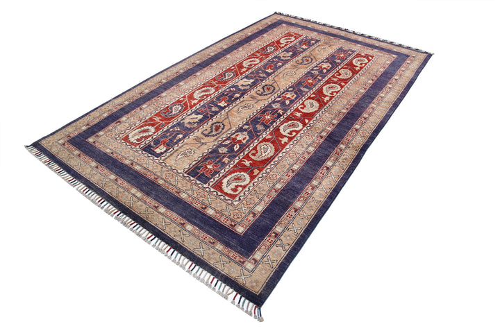 Purple Afghan Oriental Rug 5' 8" x 9' 2" Hand-Knotted | No. AT24455