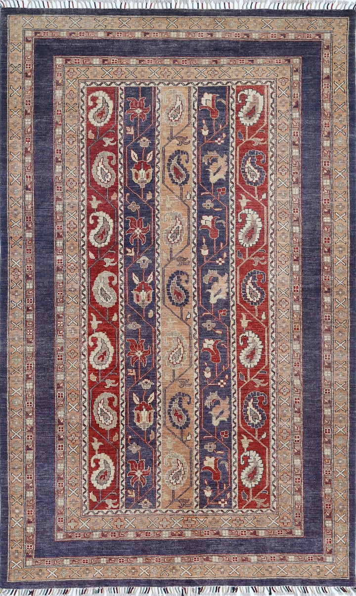 Purple Afghan Oriental Rug 5' 8" x 9' 2" Hand-Knotted | No. AT24455