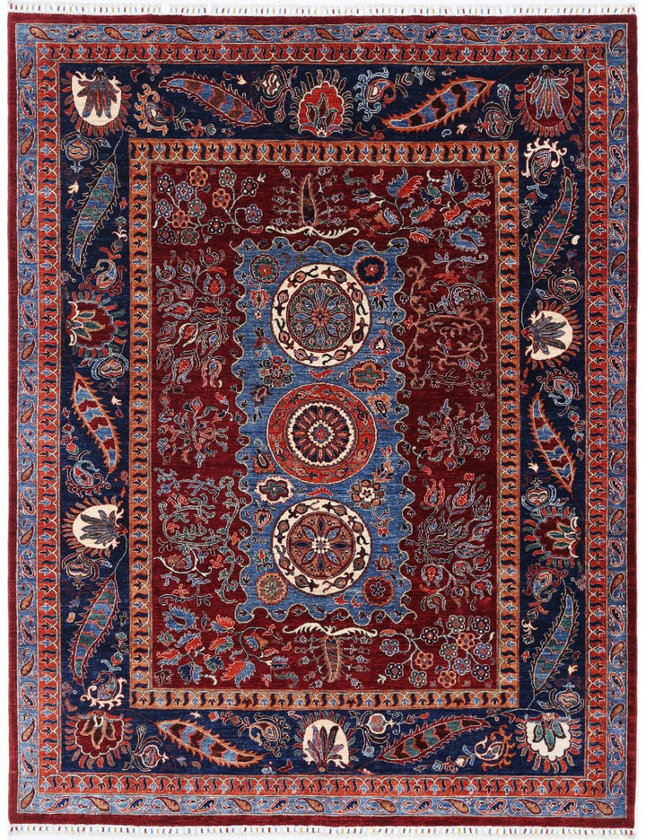 Afghan Suzani Sultani Rug 8' 2" x 10' 5" Hand-Knotted | No. AT35027