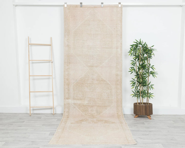 Beige Turkish Oushak Rug 11' x 3' 7" Hand-Knotted | No. VR10881