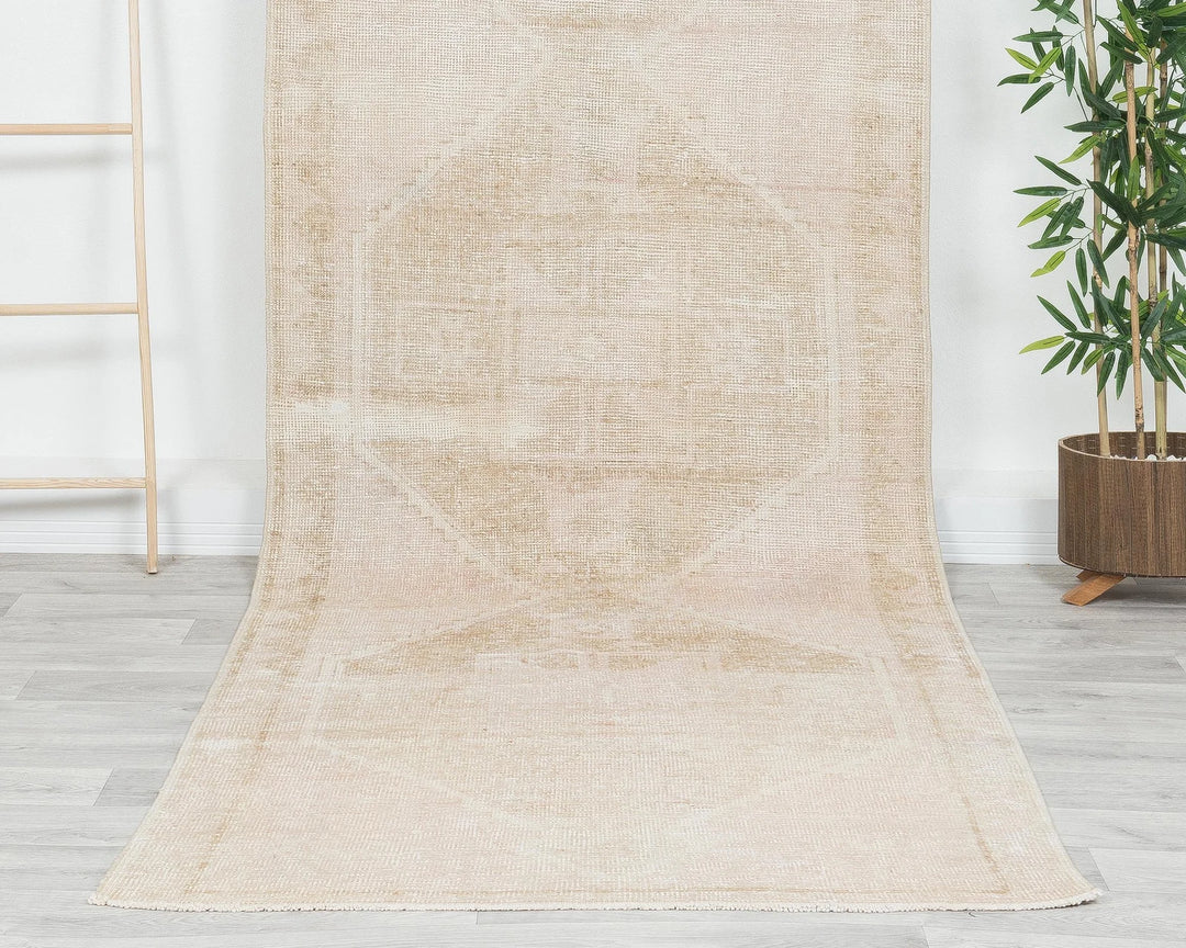 Beige Turkish Oushak Rug 11' x 3' 7" Hand-Knotted | No. VR10881