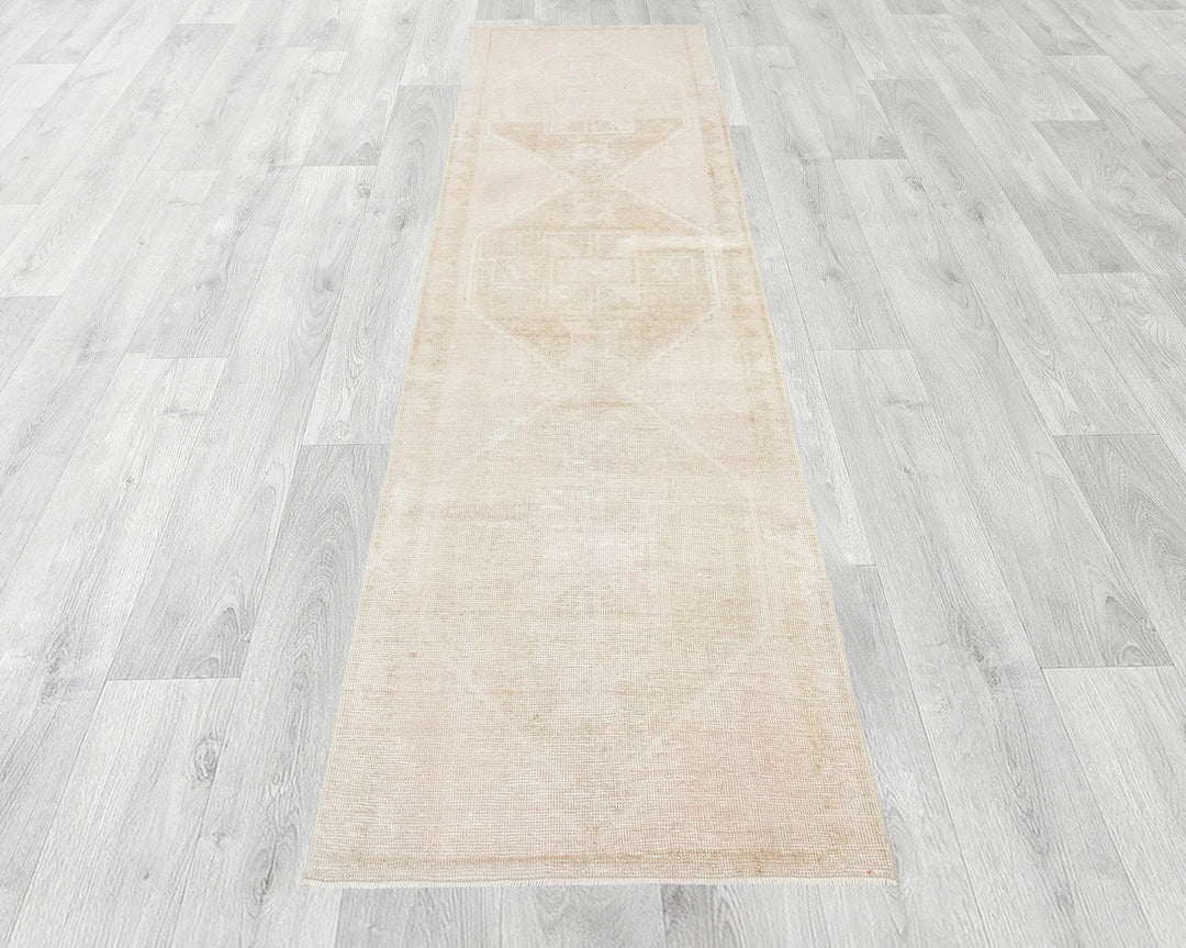 Beige Turkish Oushak Rug 11' x 3' 7" Hand-Knotted | No. VR10881