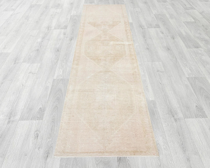 Beige Turkish Oushak Rug 11' x 3' 7" Hand-Knotted | No. VR10881