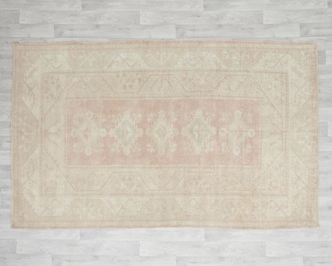Beige Turkish Oushak Rug 5' 4" x 8' 1" Hand-Knotted | No. VR10921