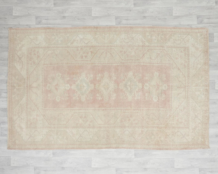 Beige Turkish Oushak Rug 5' 4" x 8' 1" Hand-Knotted | No. VR10921