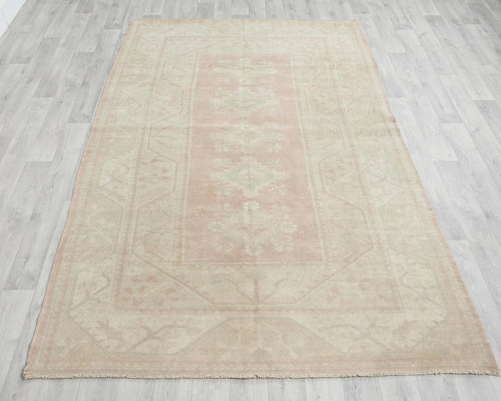 Beige Turkish Oushak Rug 5' 4" x 8' 1" Hand-Knotted | No. VR10921
