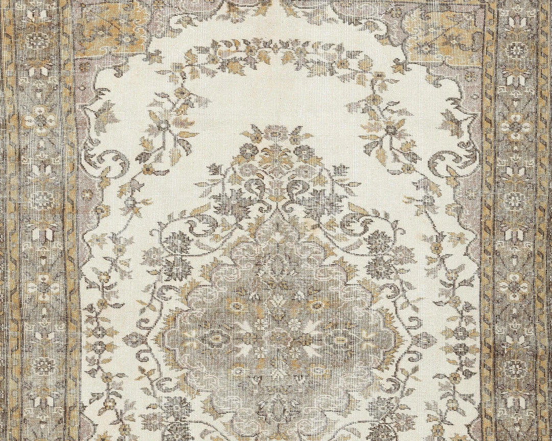 Beige Turkish Oushak Rug 9' 2" x 6' 1" Hand-Knotted | No. VR11106