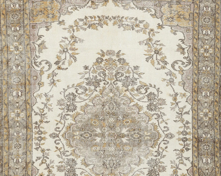 Beige Turkish Oushak Rug 9' 2" x 6' 1" Hand-Knotted | No. VR11106