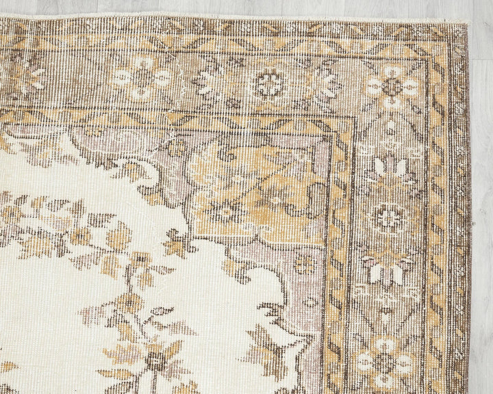 Beige Turkish Oushak Rug 9' 2" x 6' 1" Hand-Knotted | No. VR11106