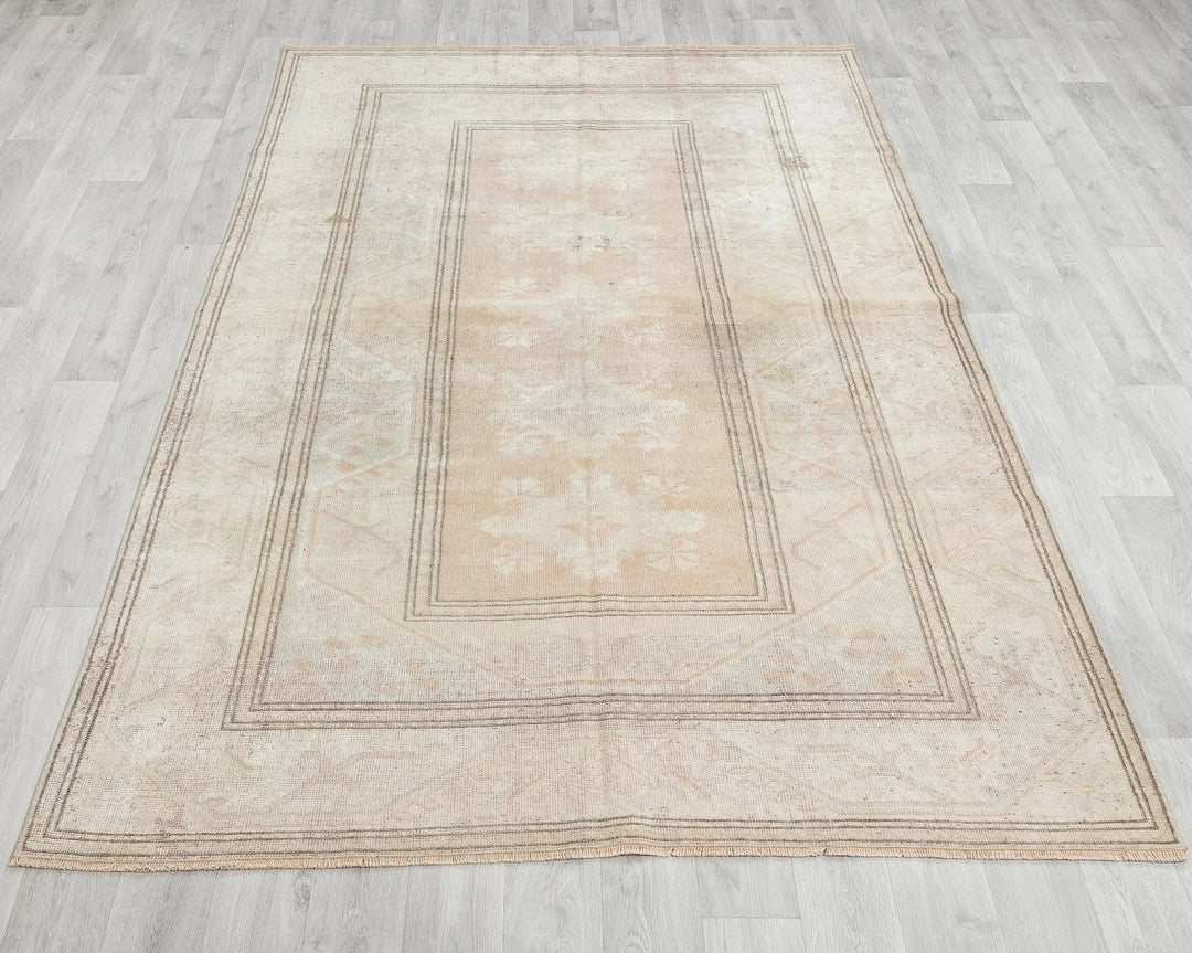 Beige Turkish Oushak Rug 3' 7" x 6' 7" Hand-Knotted | No. VR11222