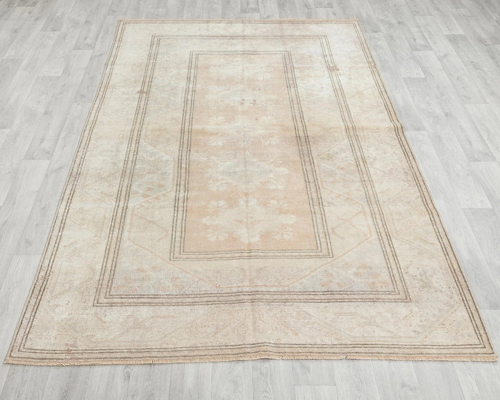 Beige Turkish Oushak Rug 3' 7" x 6' 7" Hand-Knotted | No. VR11222