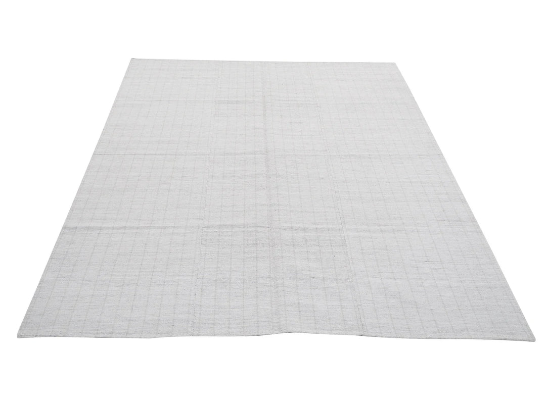 White Turkish Kilim Rug 6' 2" x 8' 6" Flat-Weave | No. VR11621