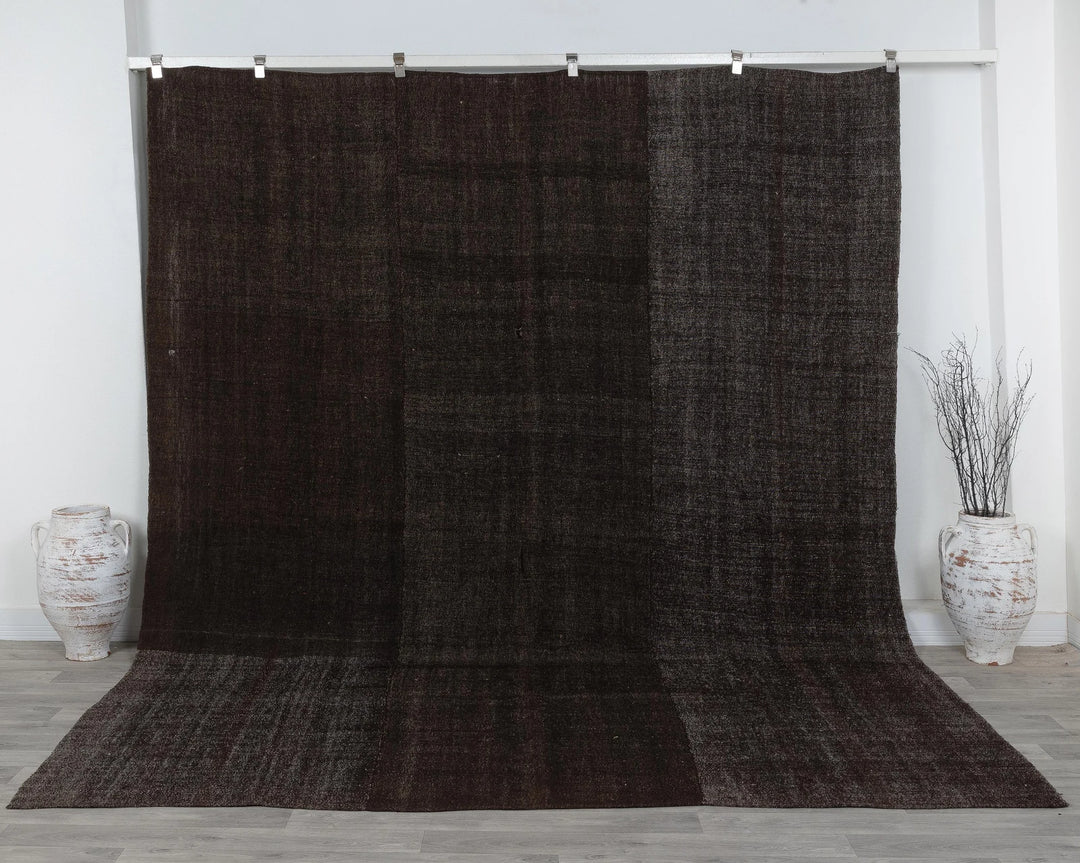 Brown Turkish Kilim Rug 8'10" x 10'10" Flat-Weave