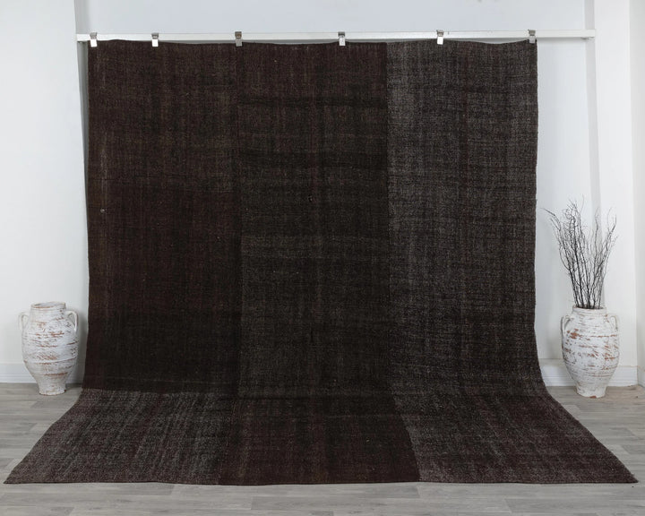 Brown Turkish Kilim Rug 8'10" x 10'10" Flat-Weave