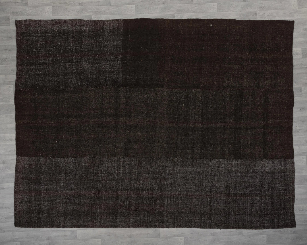 Brown Turkish Kilim Rug 8'10" x 10'10" Flat-Weave view 9