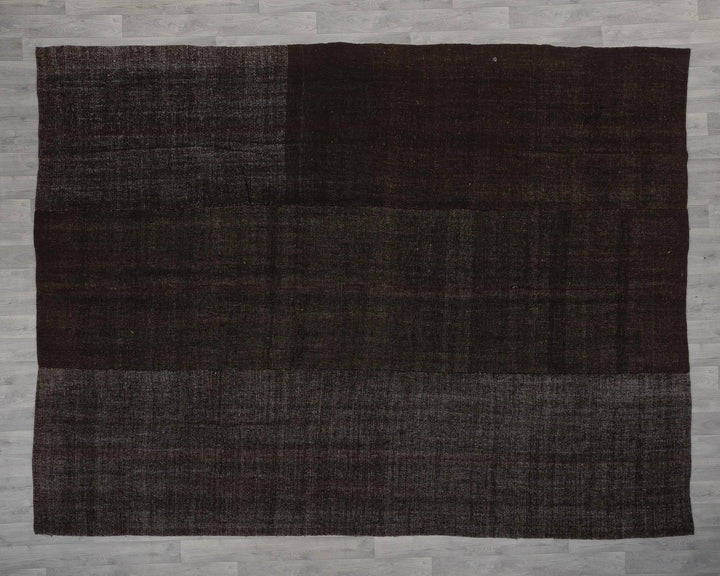 Brown Turkish Kilim Rug 8'10" x 10'10" Flat-Weave view 9