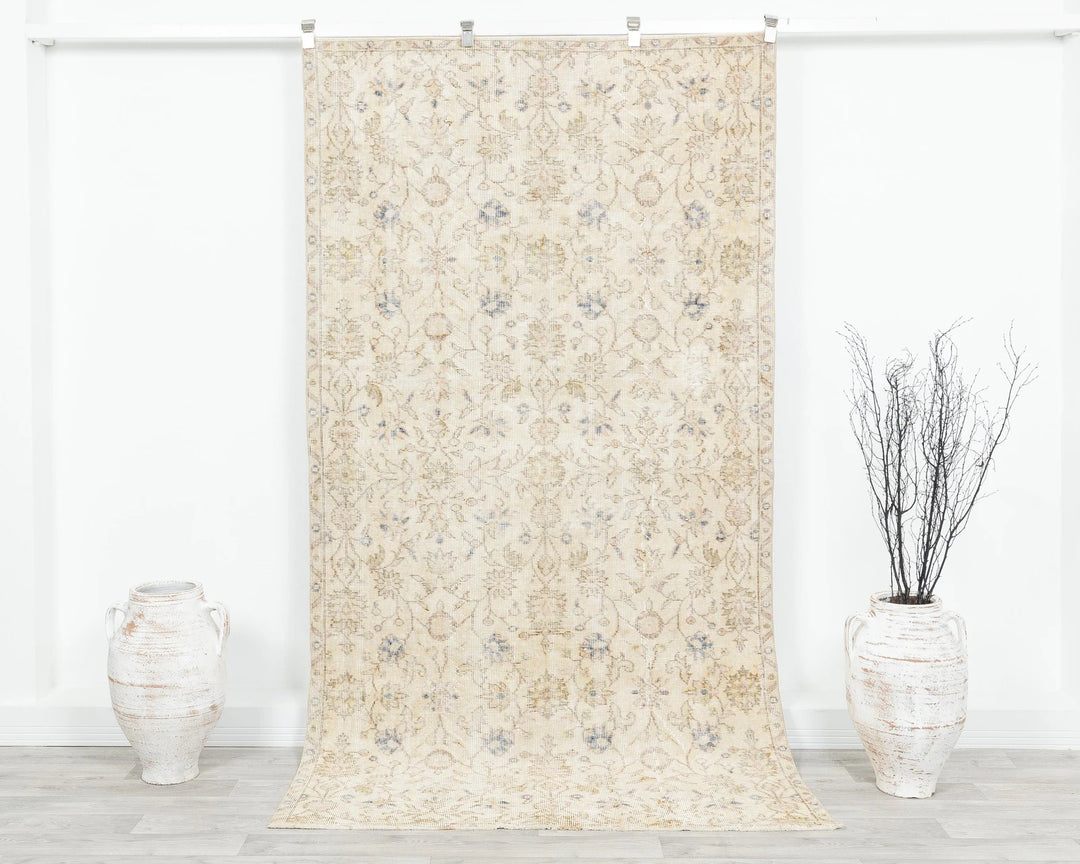 Beige Turkish Oushak Rug 8' 2" x 4' 5" Hand-Knotted | No. VR11950