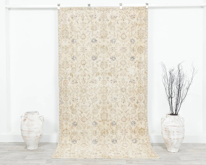 Beige Turkish Oushak Rug 8' 2" x 4' 5" Hand-Knotted | No. VR11950