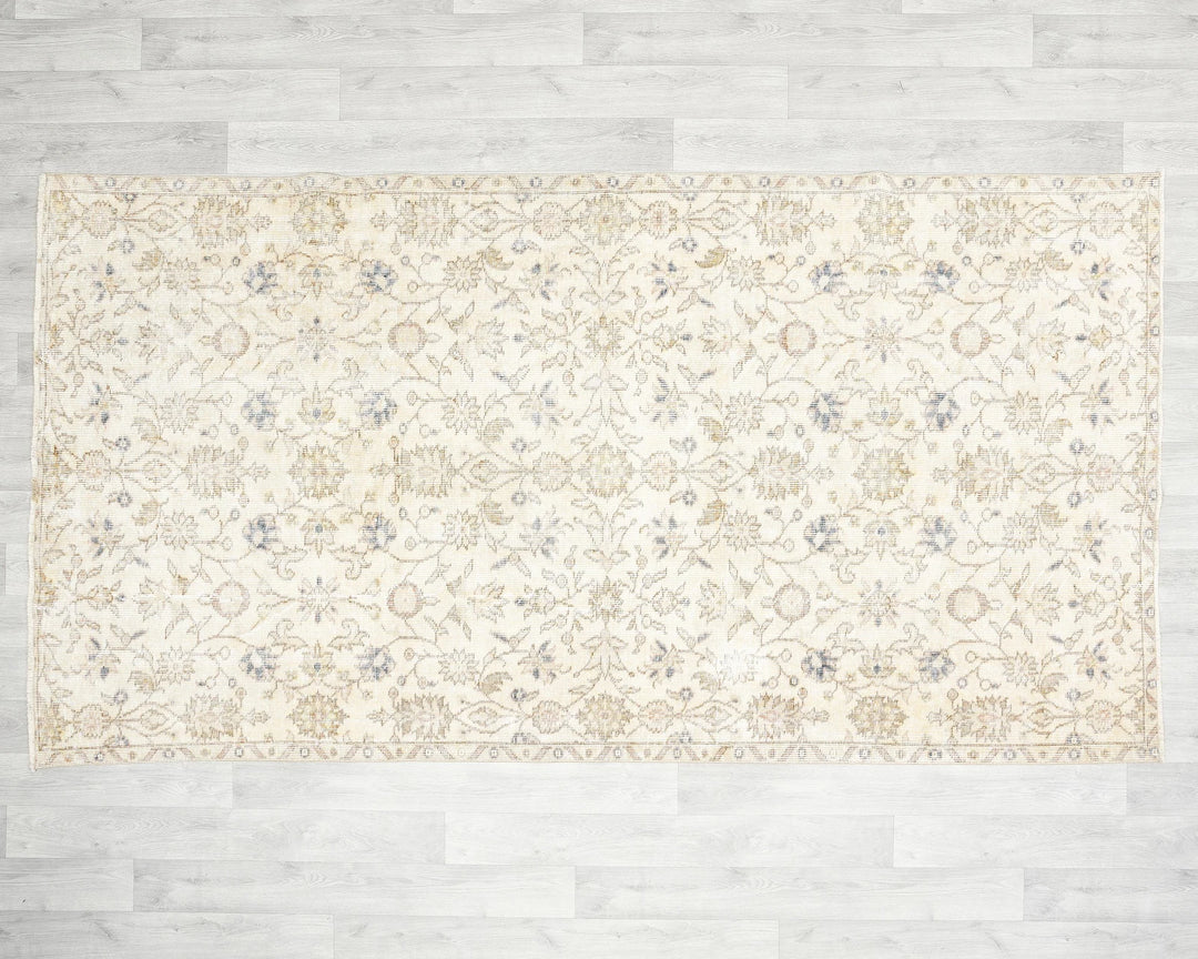 Beige Turkish Oushak Rug 8' 2" x 4' 5" Hand-Knotted | No. VR11950