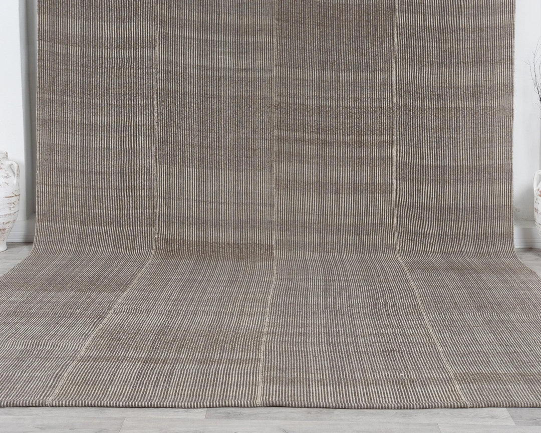 Brown Turkish Kilim Rug 9' x 12' 7" Flat-Weave | No. VR11999