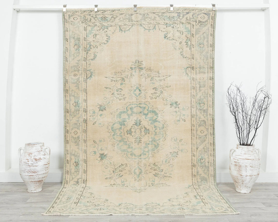 Beige Turkish Oushak Rug 5'9" x 9'6" Hand-Knotted | No. VR12225