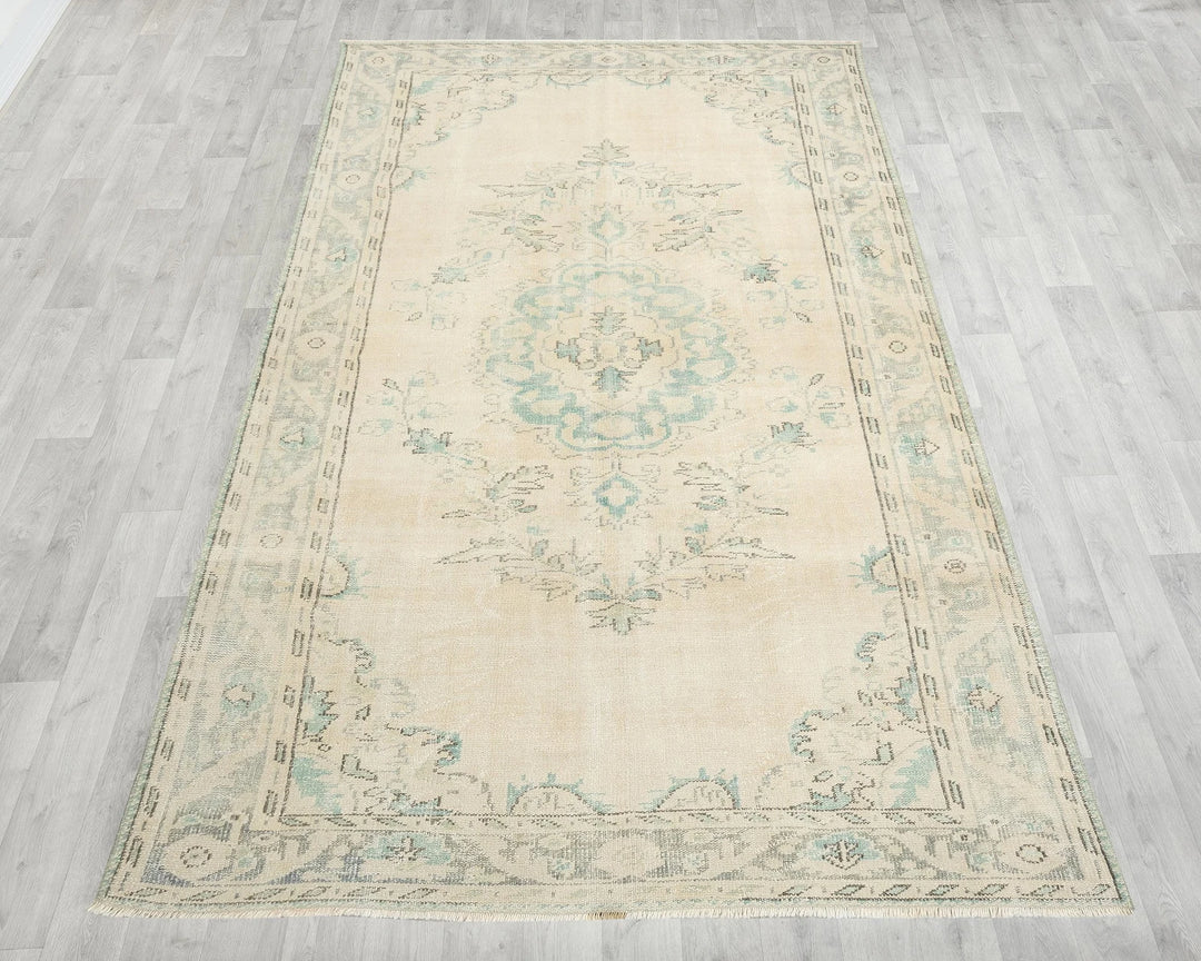 Beige Turkish Oushak Rug 5'9" x 9'6" Hand-Knotted | No. VR12225