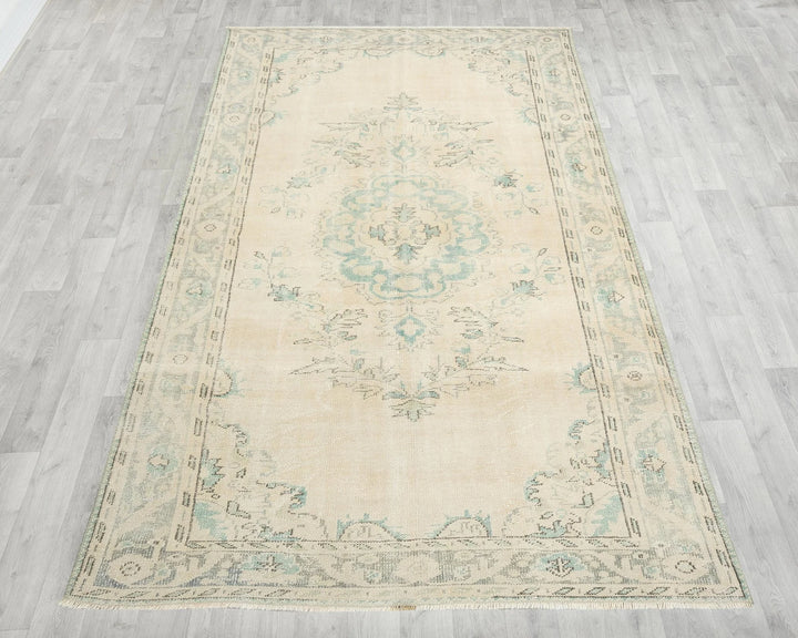 Beige Turkish Oushak Rug 5'9" x 9'6" Hand-Knotted | No. VR12225