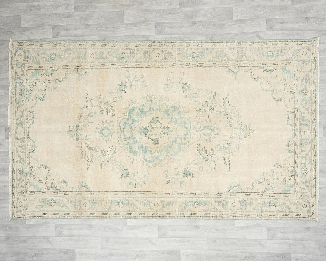 Beige Turkish Oushak Rug 5'9" x 9'6" Hand-Knotted | No. VR12225