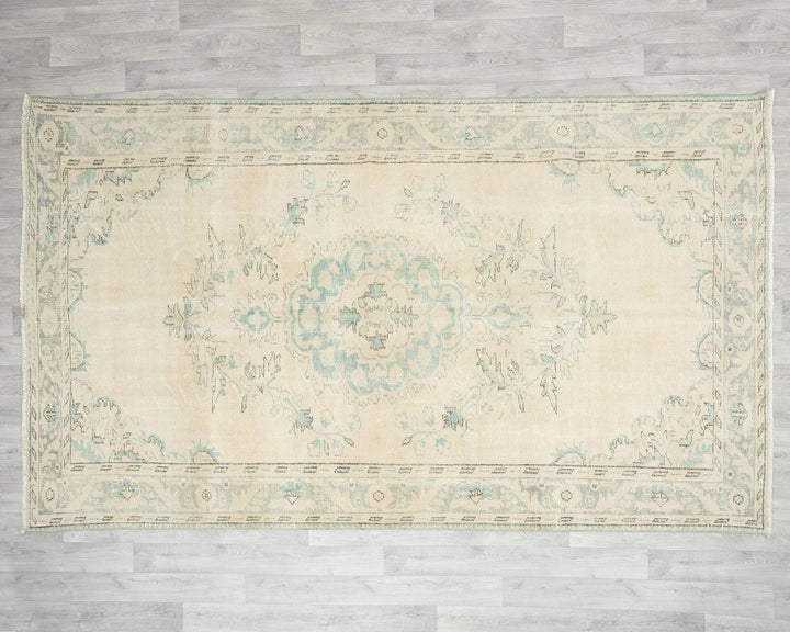 Beige Turkish Oushak Rug 5'9" x 9'6" Hand-Knotted | No. VR12225