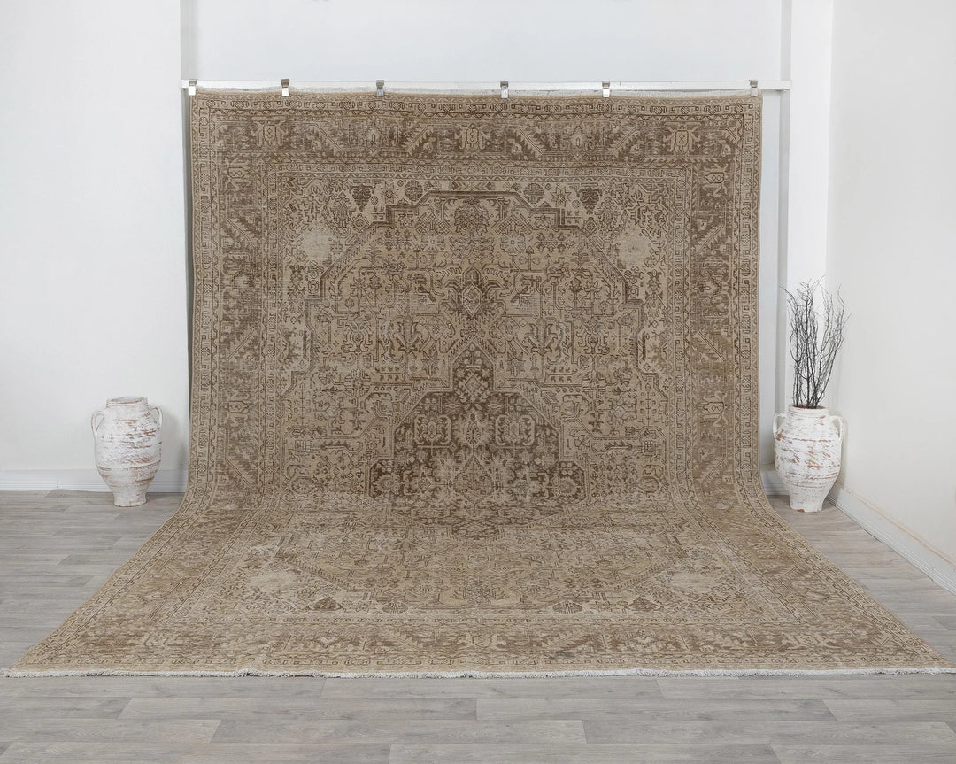 Beige Turkish Oushak Rug 9' 5" x 13' Hand-Knotted