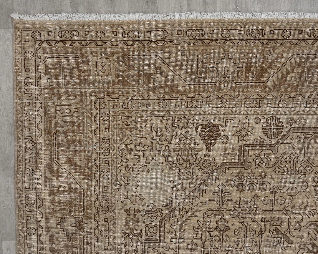 Beige Turkish Oushak Rug 9' 5" x 13' Hand-Knotted field