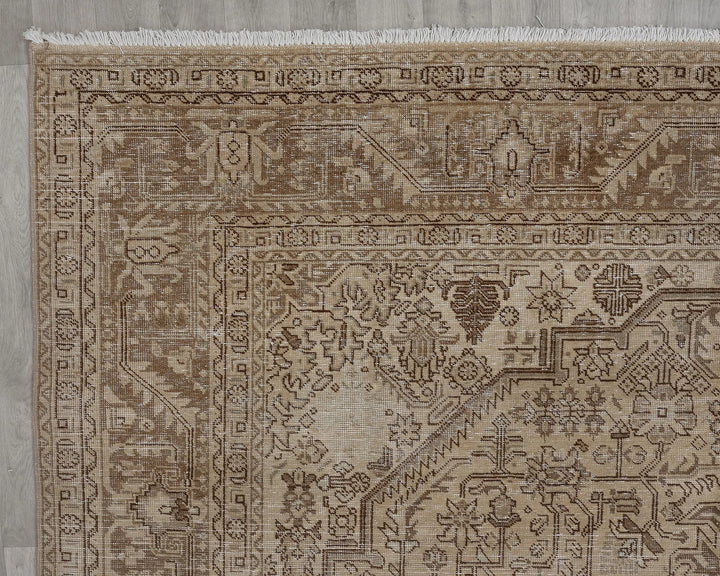 Beige Turkish Oushak Rug 9' 5" x 13' Hand-Knotted field