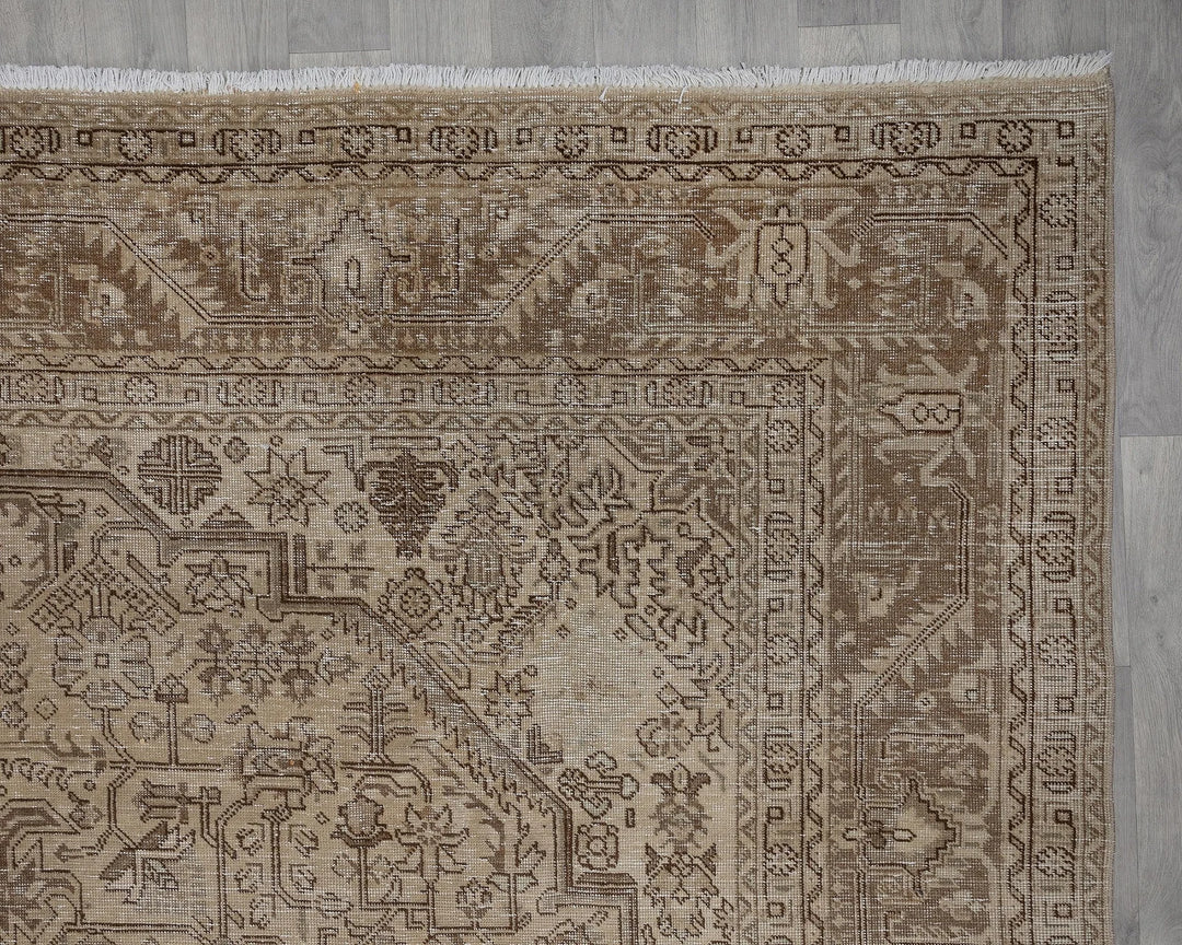Beige Turkish Oushak Rug 9' 5" x 13' Hand-Knotted texture